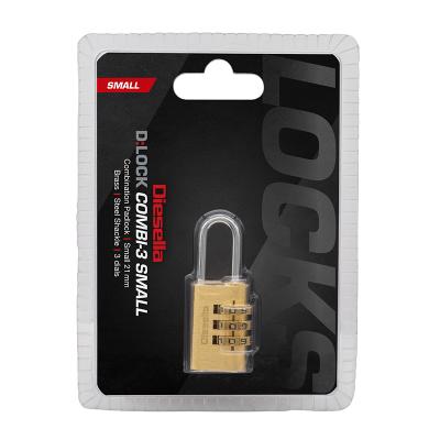 Brass Combination Padlock 21 mm with steel shackle and 3 dials (1.000 combinations)